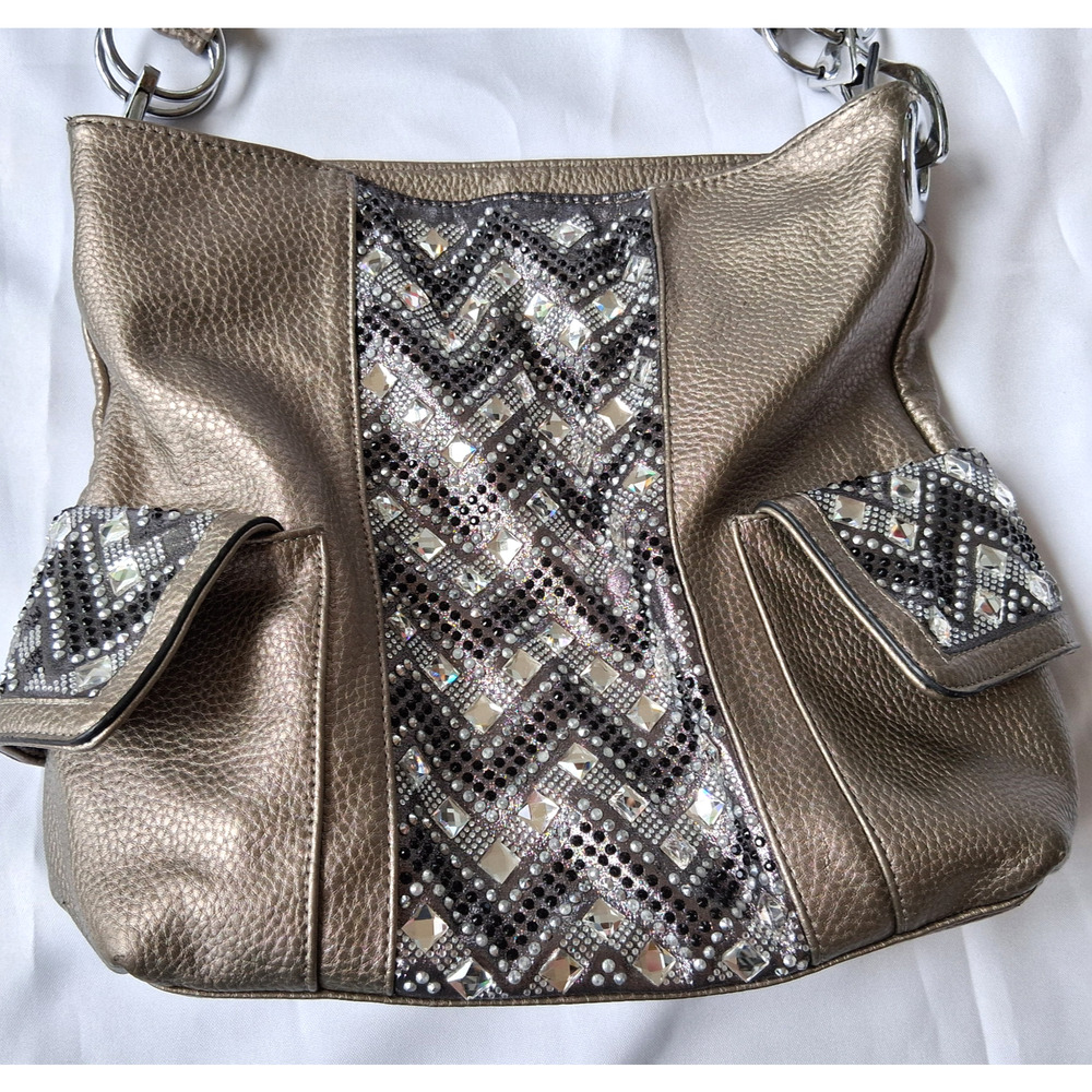 Chevron Handbag Zigzag Sparkle Purse Boho Metallic Embellished Shoulder Bag